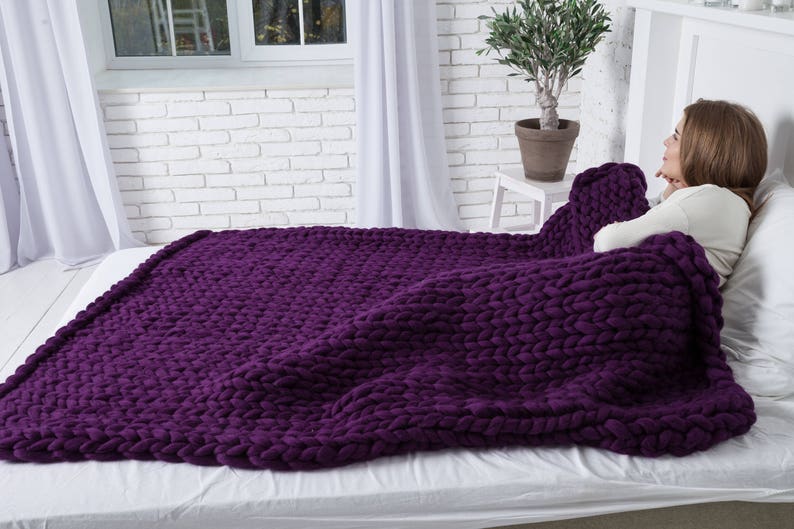 Chunky knit throw blanket Chunky blanket Gift for Her Giant afghan Wool Giant Blanket Bulky Knit Chunky Knit Lap blanket Christmas Gift