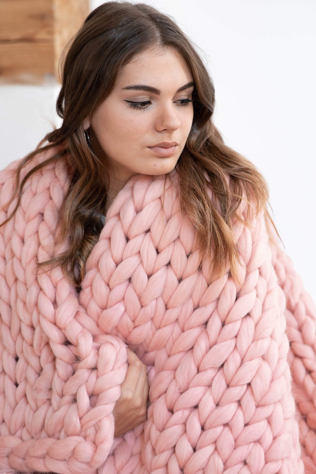 Chunky Knitted Blanket Throw, Giant Afghan Blanket, Wool Giant Blanket