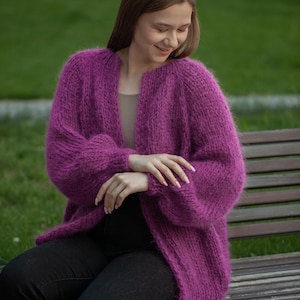 Hand Knit Mohair Cardigan: Balloon Sleeve Bridal Jacket