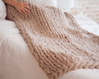 Chunky knit blanket throw, merino wool blanket Giant blanket, large knit blanket, merino blanket, knitted couch throw, lap blanket 45 colors