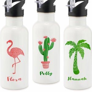 Personalised Tropical Summery Water Bottles | Reusable Water Bottles | Various Designs | Flamingo | Cactus | Palm Tree | Gift | Eco Friendly