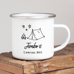Camping Personalised Enamel Mug | Hot Chocolate Cup | Campfire Customised Mug