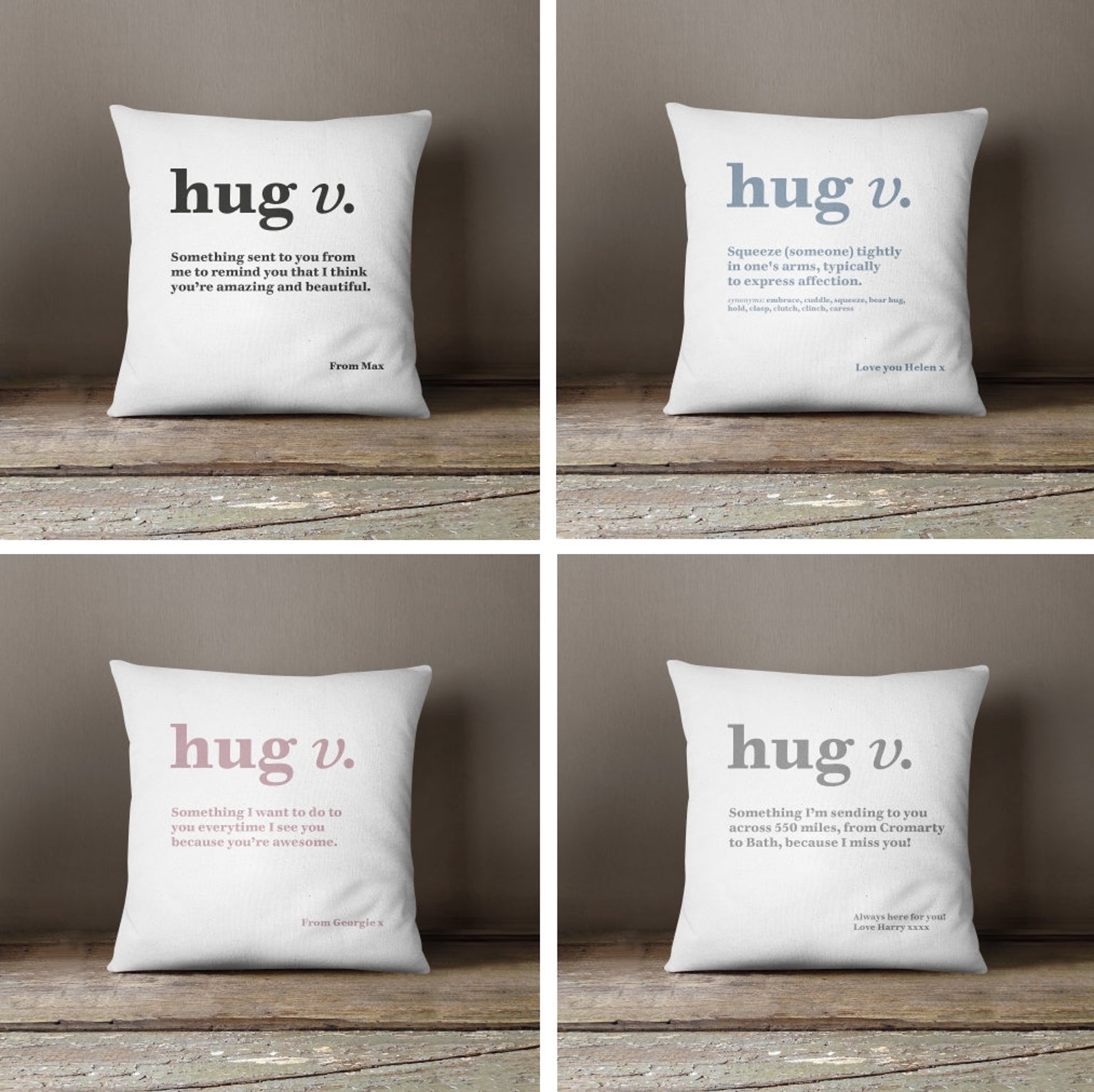 Hug Definition Cushion Black, Grey, Pink or Blue Gift Present