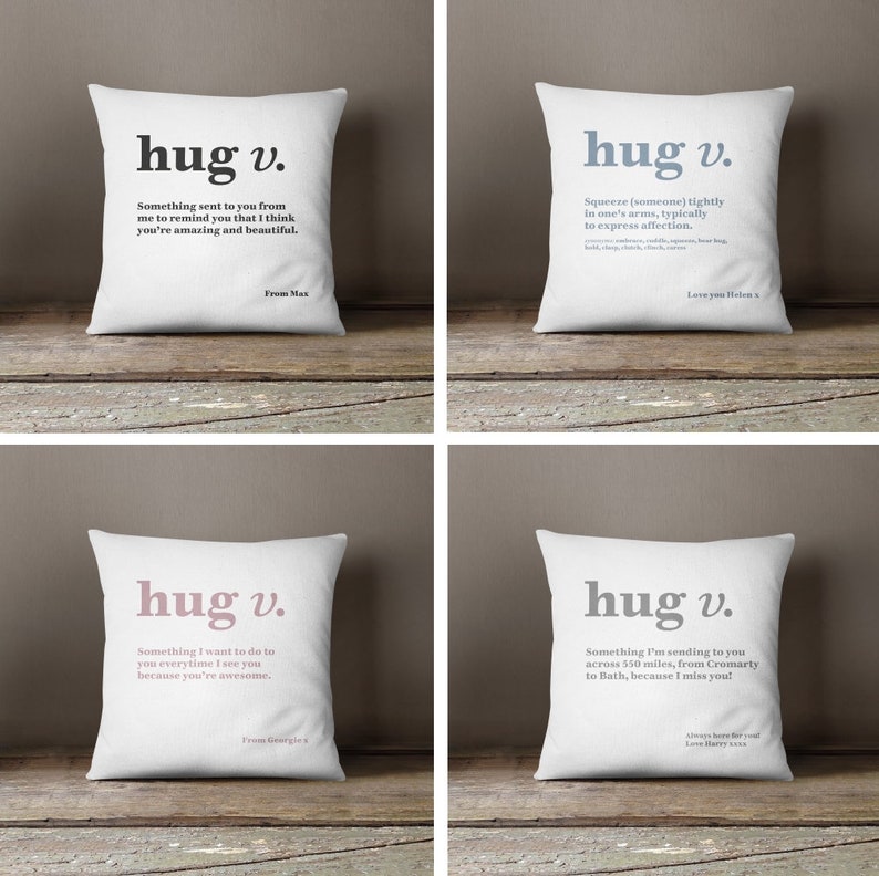 Hug Definition Cushion Black Grey Pink or Blue Gift Etsy UK