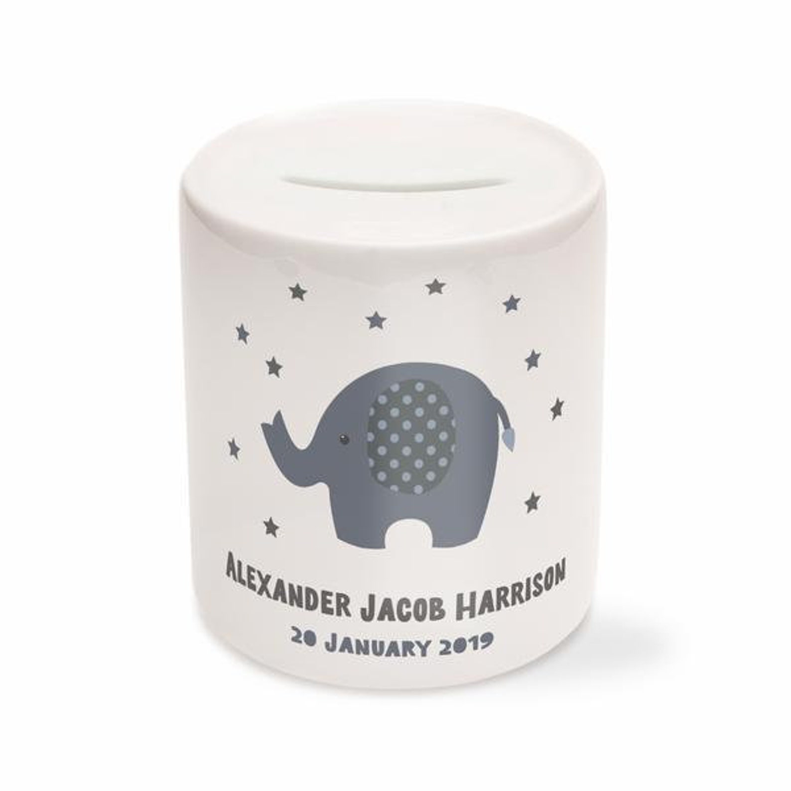 Personalised Elephant Money Box Grey Pink or Blue New Etsy