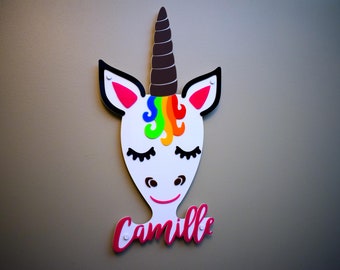 Unicorn first name Plexiglas multicolor wall decoration bedroom girl