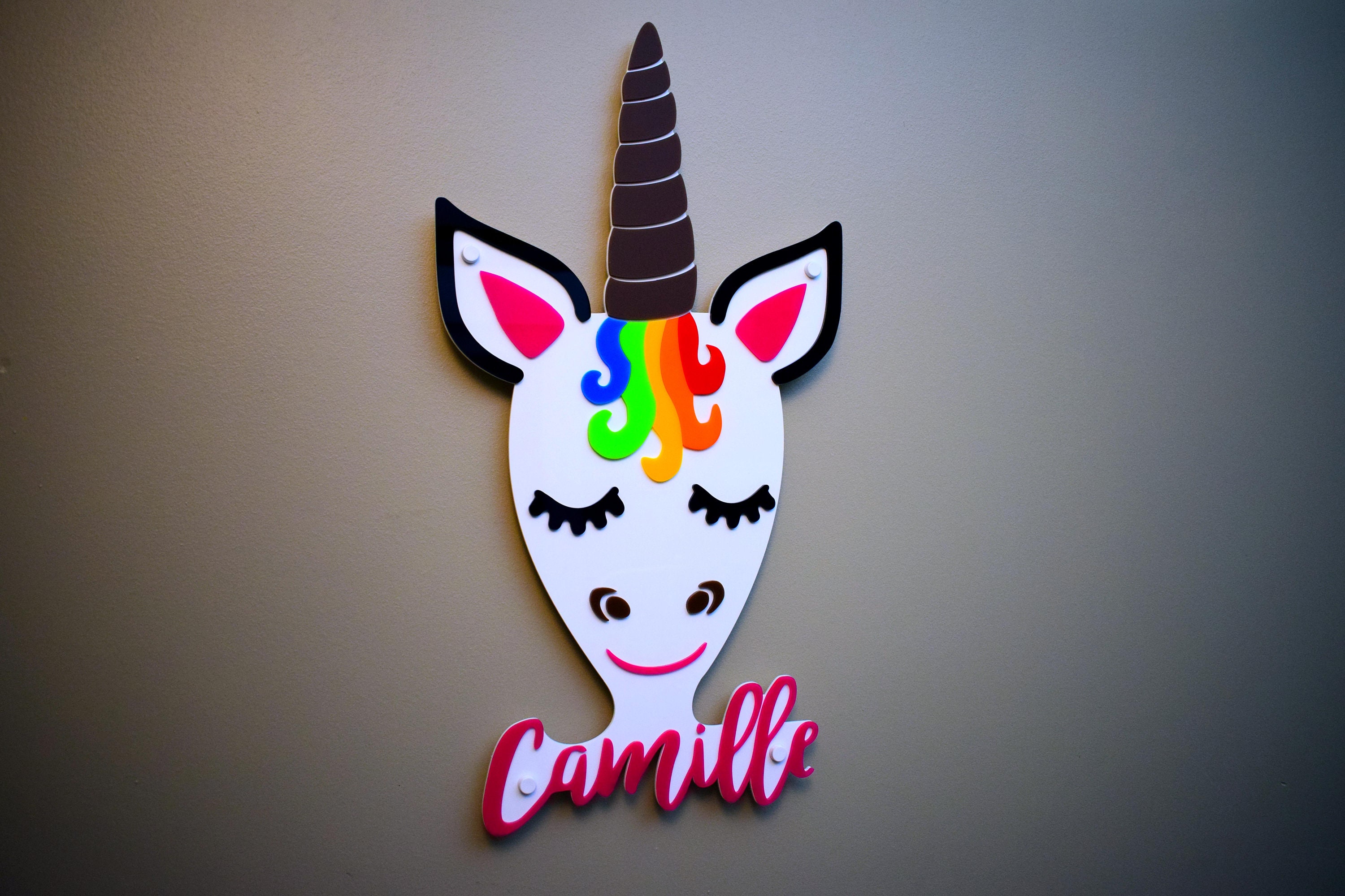 Licorne Prénom Plexiglas Multicolore Décoration Murale Chambre Fille