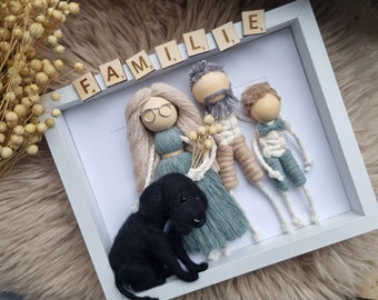 Personalized macramé family, 3D photo frame, macramé doll, family portrait