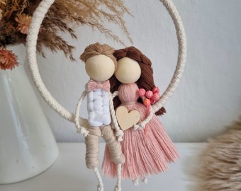 Macrame couple dolls, personalized gift, wedding anniversary, Valentine's Day