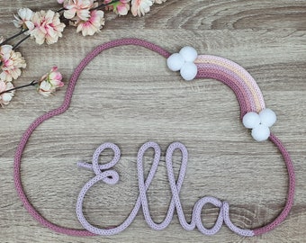 Lettering cloud with rainbow, name plate, door sign, children's room decoration, gift, baptism, birthday