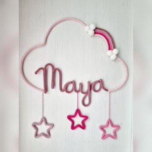 Lettering cloud with rainbow and stars for girls, name tag, door sign, children's room decoration, gift, baptism, birthday