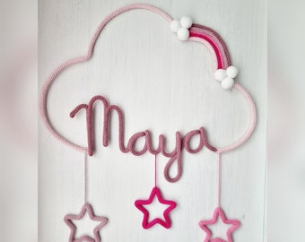 Lettering cloud with rainbow and stars for girls, name tag, door sign, children's room decoration, gift, baptism, birthday