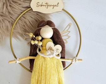 Personalized guardian angel in the ring girl, macrame doll, baptism gift
