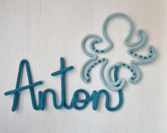 Lettering octopus, wall decoration, door sign, children's room, name, gift, christening, birthday