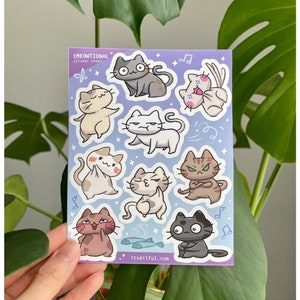 Emeowtional - Sticker Sheet, Cat, Cat Stickers, Journal Sticker, waterproof Sticker, Kawaii Stickers, Cats, Kitten, Cat vinyl, vinyl sticker