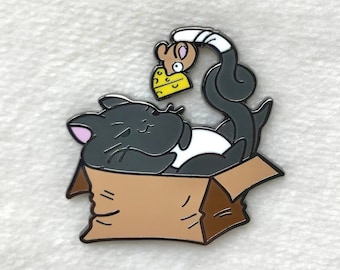 Cheese Cats -  Enamel Pin, Cat Hard Enamel Pin, Cat Pins, cute cat pin, black cat pin, black cat, if it fits it sits, Cat Enamel Pin, Cats