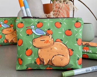 Carpincho - Estuche de lápiz - Carpincho, Carpinchos, Estuche de lápiz de Carpincho, Estuche de lápiz de lona, Tote de Carpincho, Bolso de Carpincho, Estacionario de Carpincho, Naranja