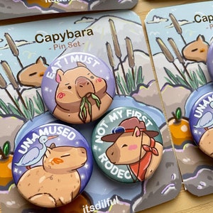 Capybara Pins - Capybara Buttons, Capybara Magnets, Capybara, Capybara Button Pins, lazy Pin, lazy Magnets, Orange,Yuzu, Capybara Stationery