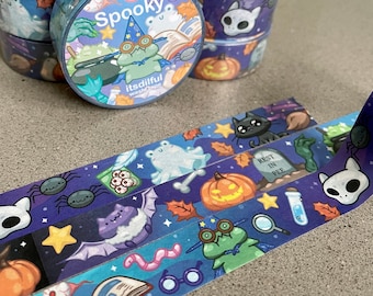 Spooky Washi Tape - Spooky, Frog Washi, Witch Washi, Cat Washi, Bat Washi, Skull Washi, Spell Washi, ghost Washi, Creepy Washi, Pumpkin, Bat