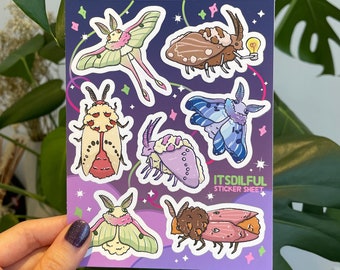 Moth - Sticker Sheet, Moth Stickers, Journal Sticker, waterproof Sticker, Stationary,Kawaii Stickers,Moth,Butterfly,Moth vinyl,vinyl sticker
