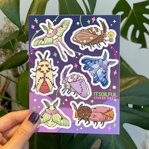 Moth - Sticker Sheet, Moth Stickers, Journal Sticker, waterproof Sticker, Stationary,Kawaii Stickers,Moth,Butterfly,Moth vinyl,vinyl sticker