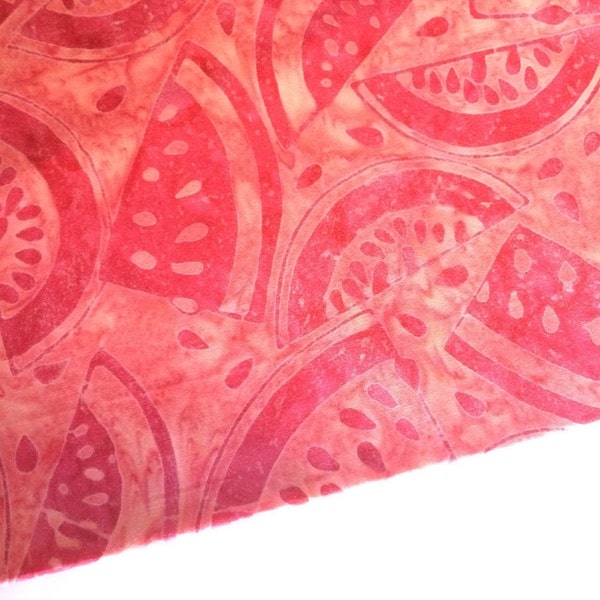 Red batik fabric by the yard fat quarter, watermelon fabric, fruit food fabric, hand dyed fabric, cotton fabric red quilt fabric yardage