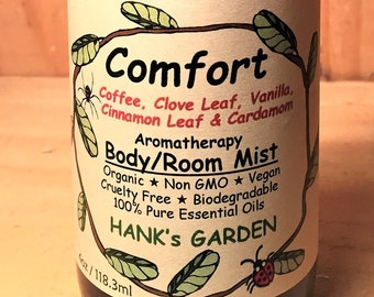 COMFORT Aromatherapy Body Room Mist - Coffee, Clove Leaf, Vanilla, Cinnamon Leaf & Cardamom - Organic, Vegan, Biodegradable, Cruelty Free