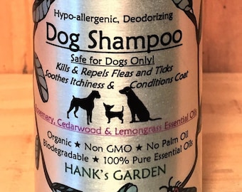 DOG Shampoo - Rosemary, Cedarwood and Lemongrass Essential Oils - Conditions & Soothes - Repels Fleas/Ticks - Organic, Biodegradable,Non GMO
