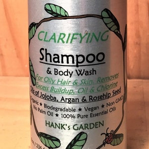 CLARIFYING Shampoo Body Wash-Oily Hair & Skin, Removes Build Up, Oil, Product, Chlorine-Jojoba, Argan, Charcoal-Organic, Vegan,  No Palm Oil