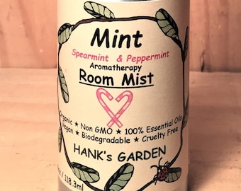 MINT Aromatherapy Room Mist Spray - Holidays or Anytime! - Spearmint & Peppermint Essential Oils - All Natural Biodegradable Vegan ORGANIC