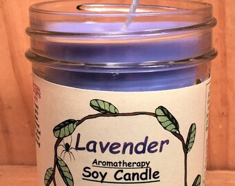 LAVENDER Aromatherapy Soy Candle - 100% Pure Essential Oil - Clean Burn - EARTH Friendly- Cotton Wicks- Natural Dyes- Biodegradable- Non GMO