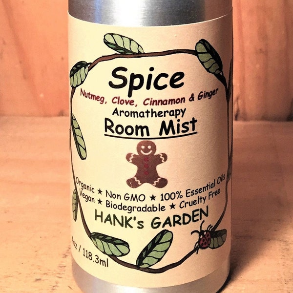 SPICE Aromatherapy Room Mist - Nutmeg, Clove, Cinnamon & Ginger Essential Oils, Holiday or Anytime - Organic, Vegan, Non GMO, Cruelty Free