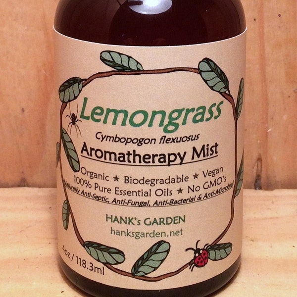 LEMONGRASS Aromatherapy Body Room Spray Mist - Vitalizing, Inspiring - Organic - Vegan - Biodegradable - 100% Essential Oils - Non GMO