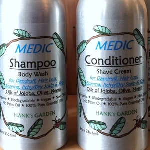 MEDIC Shampoo / Conditioner for Dandruff, Eczema, Itchy/Dry Scalp - Jojoba, Olive & Essential Oils - Organic - Vegan - No Palm Oil