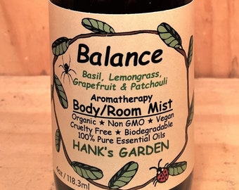 BALANCE Aromatherapy Body Room Mist Spray-Basil Lemongrass Grapefruit Patchouli 100% Pure Essential Oil-Natural Vegan Biodegradable Organic