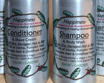 HAPPINESS Shampoo or Conditioner - Grapefruit, Lavender, Rosemary, Patchouli - dry, damaged hair - Organic Vegan No Palm Oil Biodegradable