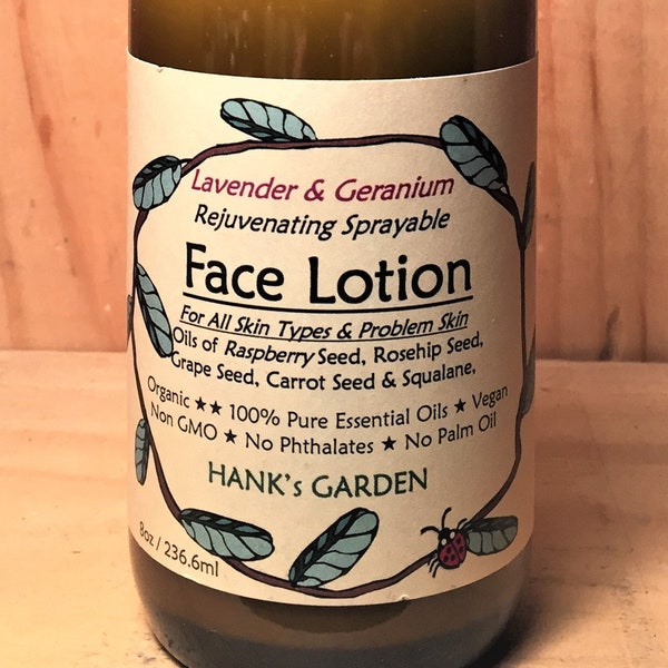 LAVENDER & GERANIUM - Face Lotion Spray Moisturizer - All Skin Types, Problem Skin - Rosehip Seed, Carrot Seed Oils - Organic Vegan Non GMO