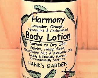 HARMONY Body Lotion - Normal to Dry Skin - Lavender, Orange, Spearmint & Cedarwood Jojoba, Hemp Seed, Macadamia Nut, Avocado Oils - Organic