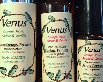 VENUS Aromatherapy Unisex Perfume - Orange, Rose, Vanilla & Amber- 100% Pure Essential Oils, Vegan, Organic, Cruelty Free, Non GMO
