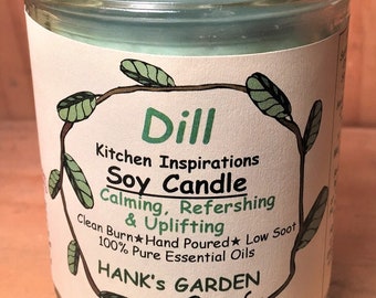 DILL -  Soy Candle  -  Kitchen Inspirations - Calming, Refreshing & Uplifting - 100% Pure Essential Oil, Clean Burn, Natural Wicks