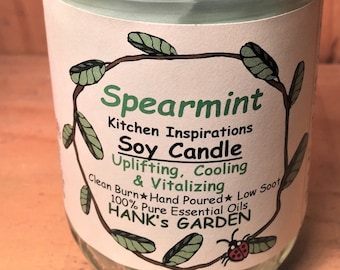 SPEARMINT -  Soy Candle  -  Kitchen Inspirations - Uplifting, Cooling & Vitalizing - 100% Pure Essential Oil, Clean Burn, Natural Wicks