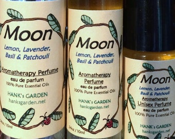 MOON Aromatherapy Unisex Perfume - Balancing, Calming & Purifying - Lemon, Basil, Lavender, Patchouli Essential Oils - Organic, Cruelty Free