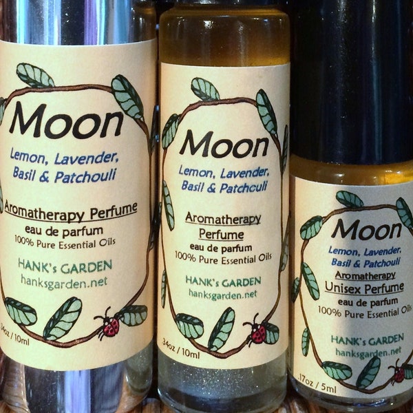 MOON Aromatherapy Unisex Perfume - Balancing, Calming & Purifying - Lemon, Basil, Lavender, Patchouli Essential Oils - Organic, Cruelty Free