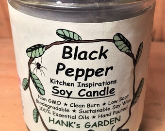 BLACK PEPPER -  Soy Candle  -  Kitchen Inspirations - Stimulating, Energizing & Warming - 100% Pure Essential Oil, Clean Burn, Natural Wicks