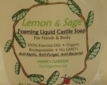 LEMON & SAGE Organic Vegan All Natural Biodegradable Foaming Castile Soap (Naturally Anti-Fungal and Anti-Bacterial)
