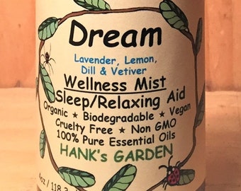 DREAM Wellness Mist Relaxation Sleep Aid Aromatherapy Spray Mist - Lavender, Lemon, Dill & Vetiver- Organic - Vegan - Cruelty Free - Non GMO