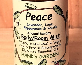 PEACE Aromatherapy Body Room Spray Mist - Lime, Lavender, Vanilla & Peppermint 100% Pure Essential Oils, Organic, Vegan, Biodegradable