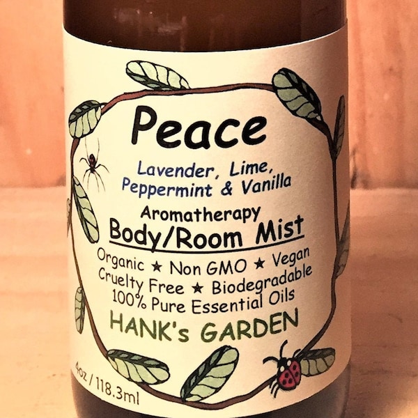 PEACE Aromatherapy Body Room Spray Mist - Lime, Lavender, Vanilla & Peppermint 100% Pure Essential Oils, Organic, Vegan, Biodegradable