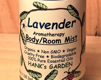 LAVENDER Aromatherapy Body Room Spray Mist - Balancing, Calming - Vegan, Biodegradable, Organic, 100% Pure Essential Oil, Cruelty Free