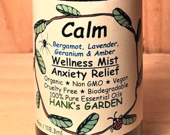 CALM Wellness STRESS Anxiety Relief Spray Mist - Bergamot, Lavender, Geranium & Amber -All Natural-Vegan-Organic-Biodegradable-Non GMO